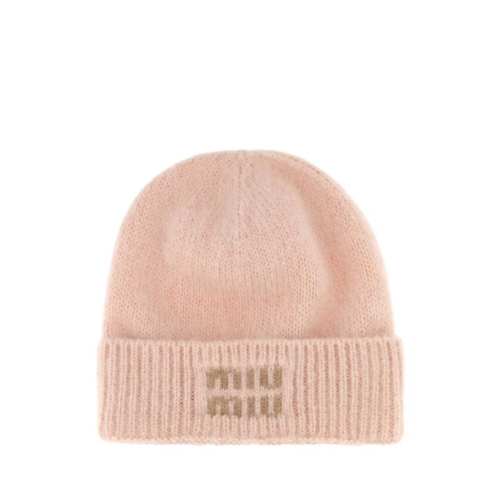 Miu Miu Women Pastel Pink Mohair Blend Beanie Hat